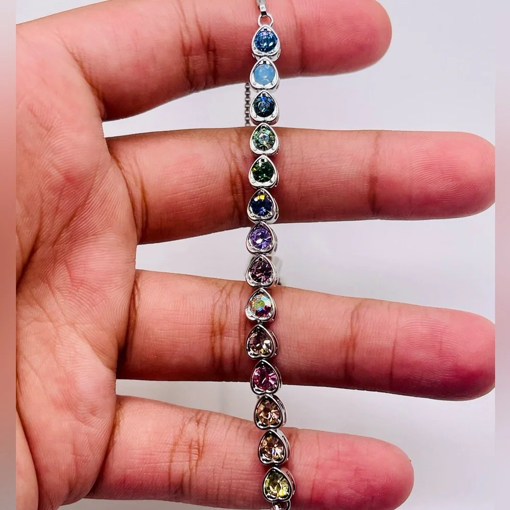Genuine White Gold Vermeil Swarovski Crystal Bolo Bracelet, Gift for her - Picture 3 of 4